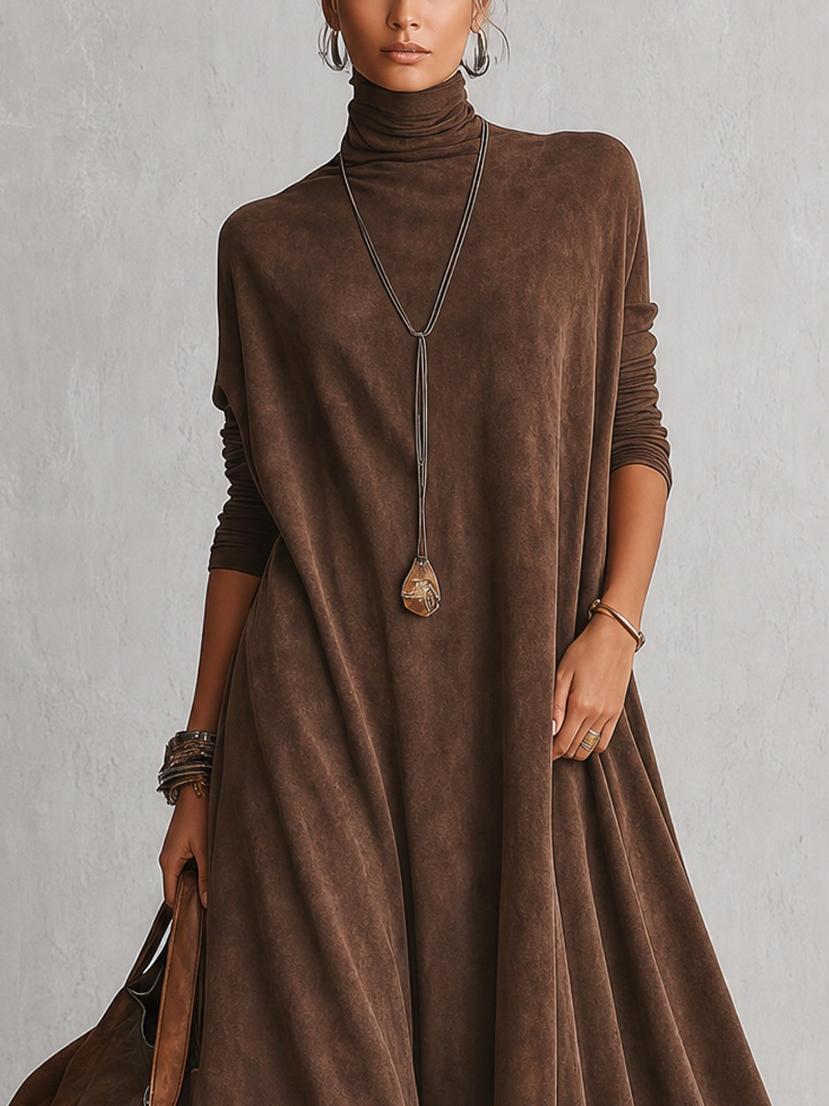 Women’s Vintage Brown Long Sleeve Maxi Dress
