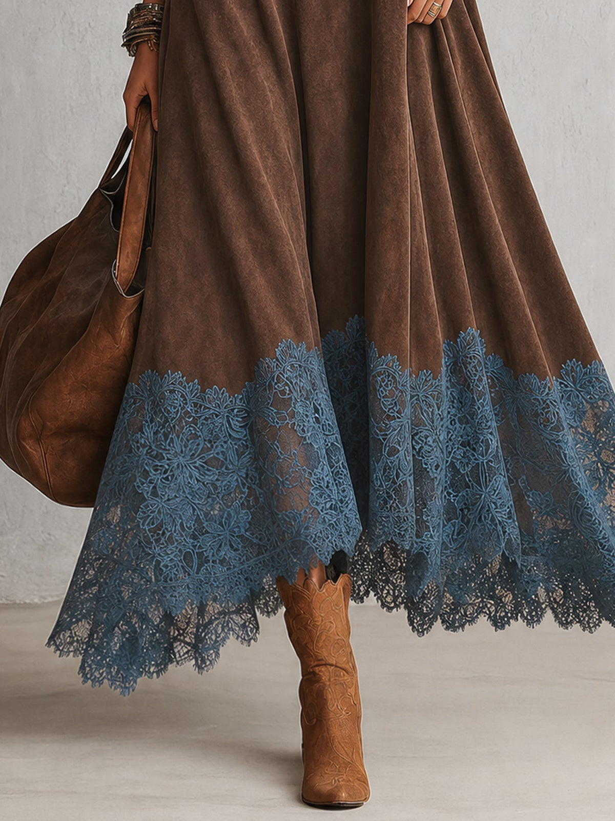 Women’s Vintage Brown Long Sleeve Maxi Dress