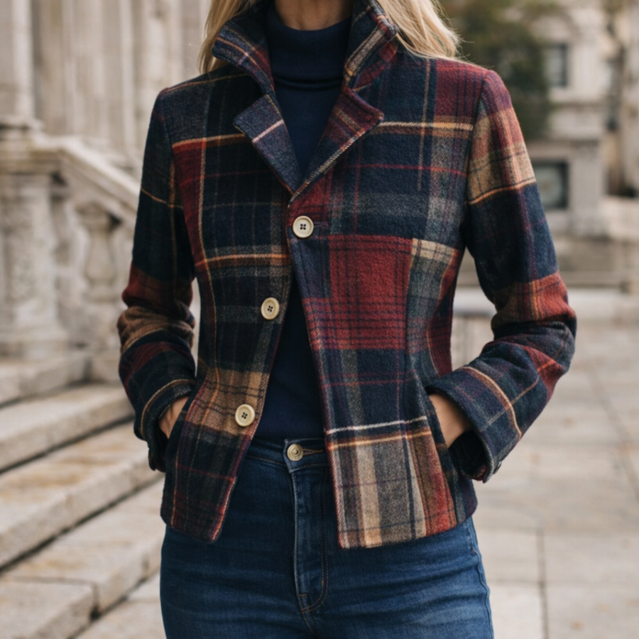 NATALIE | Plaid Mid-Season Coat with Stand Collar