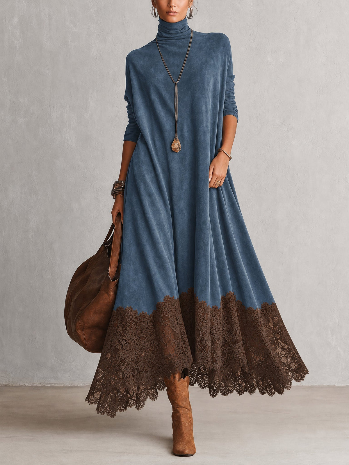 Women’s Vintage Brown Long Sleeve Maxi Dress