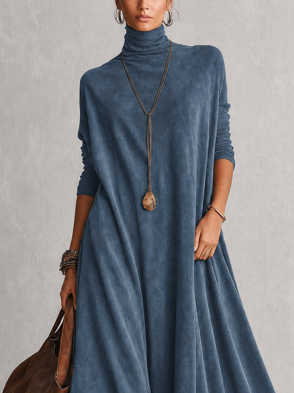 Women’s Vintage Brown Long Sleeve Maxi Dress
