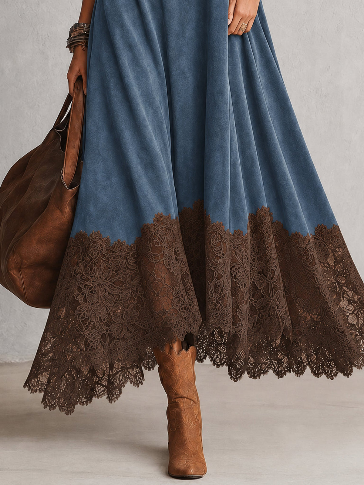 Women’s Vintage Brown Long Sleeve Maxi Dress