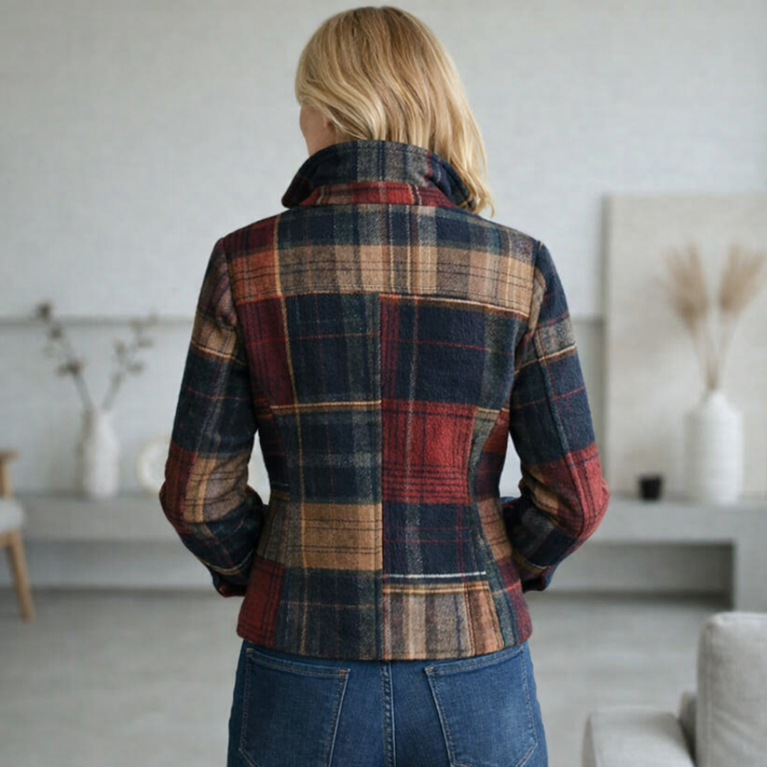 NATALIE | Plaid Mid-Season Coat with Stand Collar