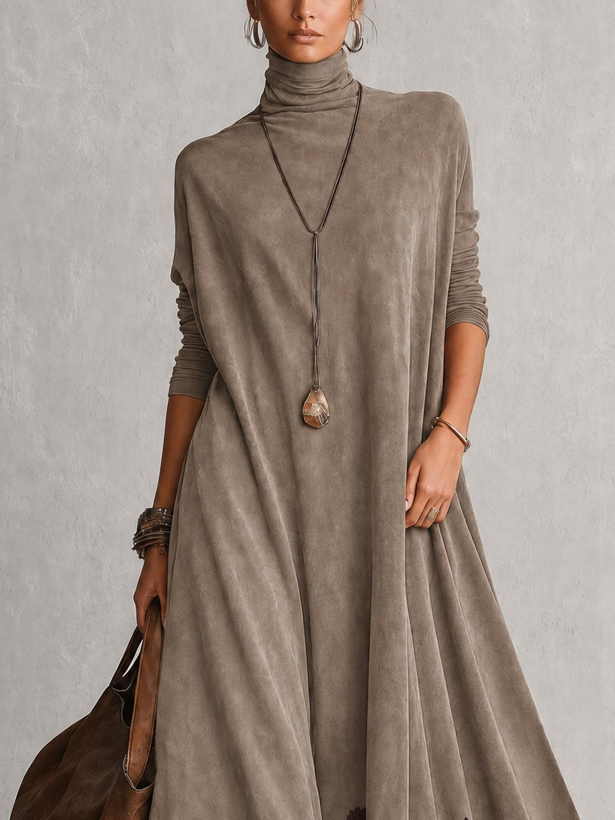Women’s Vintage Brown Long Sleeve Maxi Dress