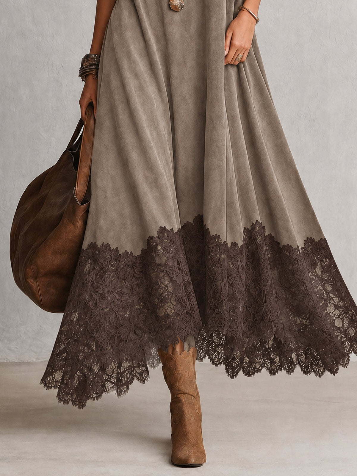 Women’s Vintage Brown Long Sleeve Maxi Dress