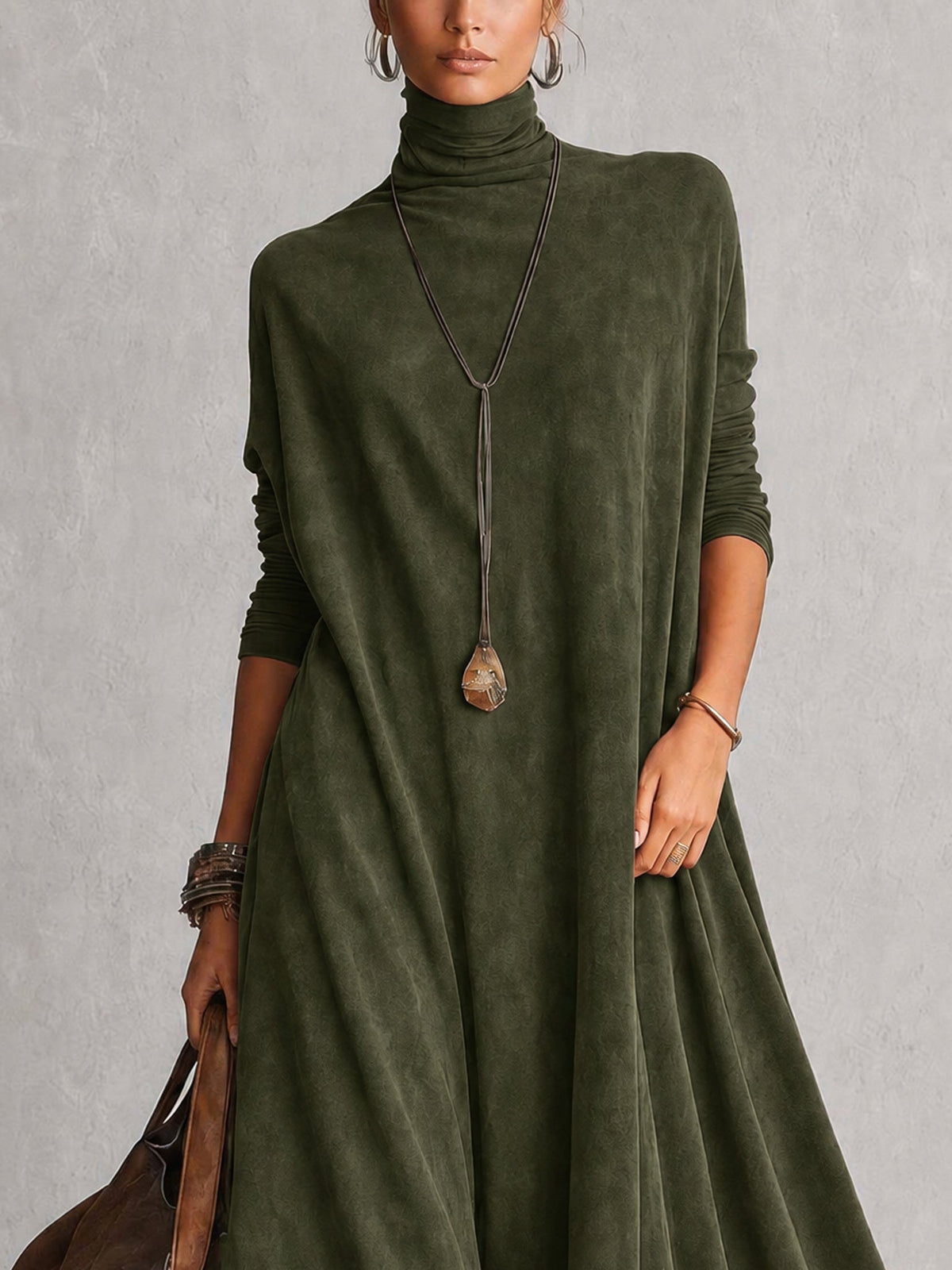 Women’s Vintage Brown Long Sleeve Maxi Dress
