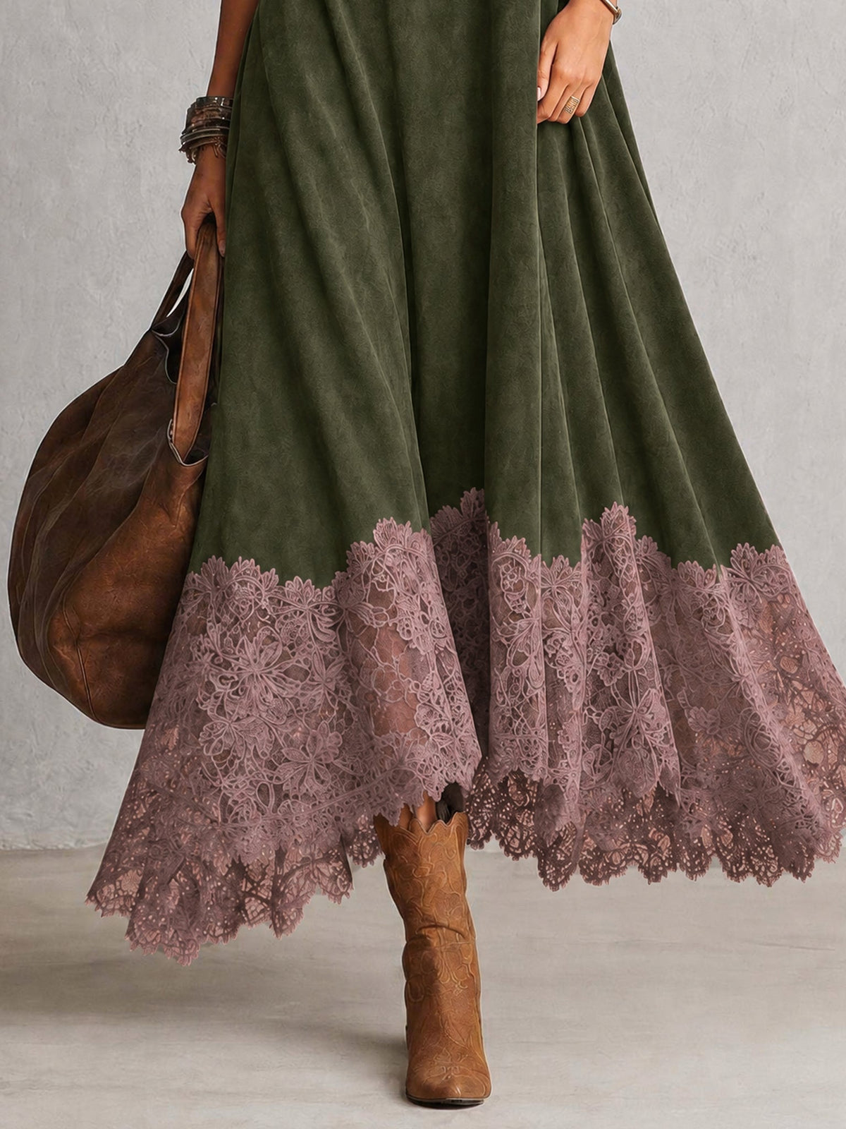 Women’s Vintage Brown Long Sleeve Maxi Dress