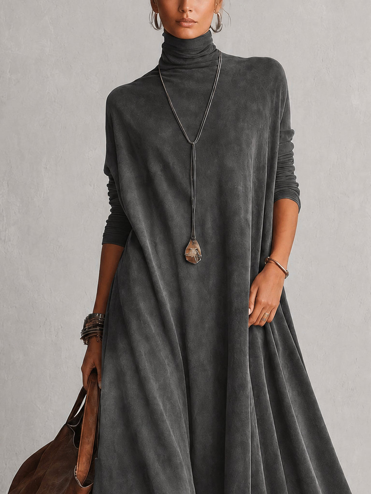 Women’s Vintage Brown Long Sleeve Maxi Dress