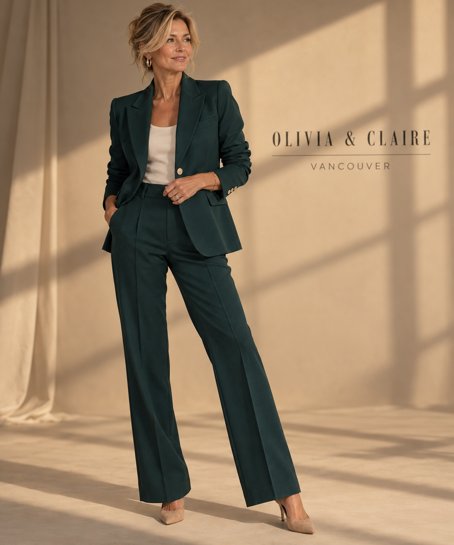 Women Blazer Set with One Button and Straight Trousers