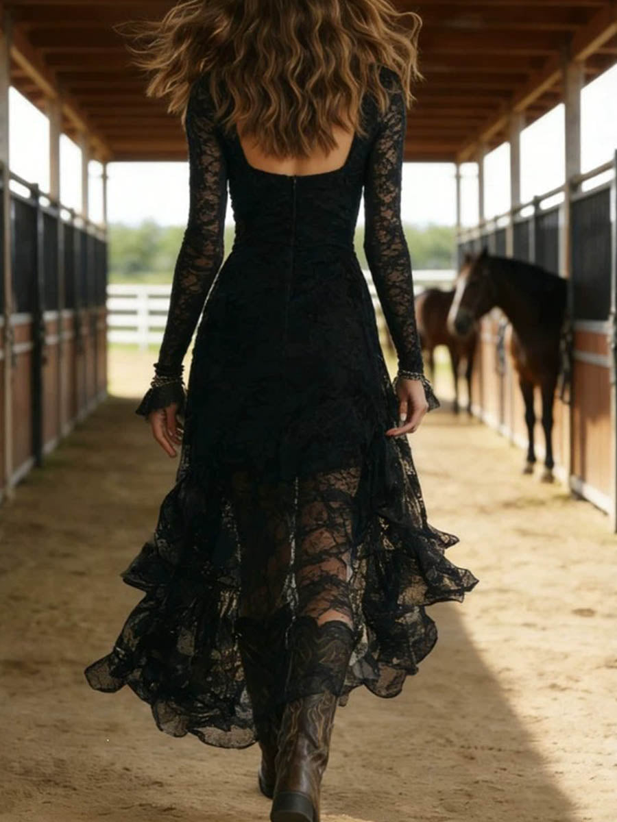 Alva | Lace High-Low Ruffle Dress